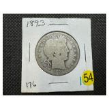 Better Date 1893 Silver Barber Half Dollar