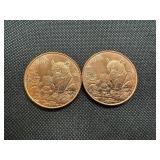 Two 2012 One OZ .999 Copper Rounds Panda Design