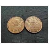 Two 2012 One OZ .999 Copper Rounds Panda Design