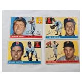 Lot of 4 Vintage 1955 Topps Baseball Cards Featuring Elmer Valo, Ted Lepcio, Grady Hatton, and Dick Hall