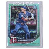 Brooks Lee Rookie 2025 Topps Chrome Blue Mojo #72 and Numbered 012/125 - Minnesota Twins Baseball Card