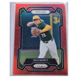 Lot of 3 Numbered Refractros Max Muncy Panini Prizm 275/299, Trevor Story Topps Finest 97/150, and Sonny Gray Topps Chrome 51/75