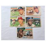 Lot of 5 Vintage 1956 Topps Baseball Cards Featuring Chet Nichols, Dale Mitchell, Jack Meyer, George Crowe, and Vic Power