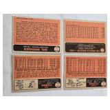 Lot of 4 Vintage 1966 Topps Baseball Cards Featuring Curt Flood, Joe Torre, Los Angeles Dodgers Team, and Gil Hodges.