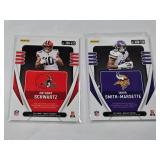 Lot of 6 NFL Relic Cards Including  Anthony Schwartz Rookie Materials, Ihmir Smith-MarsetteRookie Materials, Justice Hill Rookie Gear, Hunter Renfroe, and Chase Young Absolute Hoggs