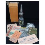 VINTAGE POLLY GAS MOTOR OIL BOTTLE WITH SPOUT / ORIGINAL BOX