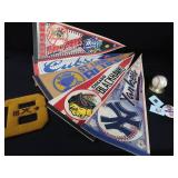 SIGNED GAME BALL, VINTAGE SPORTS PENNANTS AND MEMORABILIA
