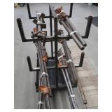ROLLING RACK WITH 18 ASSORTED SIZED WOOD CLAMPS