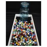 VINTAGE MARBLES / BLUE BALL IDEAL LIDDED JAR