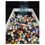 VINTAGE MARBLES / BLUE BALL IDEAL LIDDED JAR