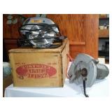 Mid Century Wood and Wicker Lamp, Baskets, Décor, Musical Dolls, Vintage Craftsman and Black Decker Skil Saws. Vintage Fruit Crate and more.