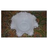 White Milk glass Fenton Crimp and Ruffle Bowl and Hobnail Candleholders