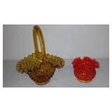 Vintage Fenton Hobnail Glass Basket and Bowl Vase.