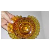 Vintage Fenton Hobnail Glass Basket and Bowl Vase.