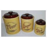 Vintage Stoneware Canister Set. (3 pcs with covers)