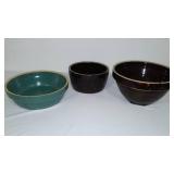 Vintage Redwing and Yellow Ware Pottery Bowls (3).