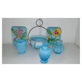 Vintage Fenton and More. Hobnail Perfume Jar, Ruffle Edge vase.