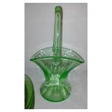 Uranium Glass Divided Plates (4) Sunflower Ashtray, Juicer,Basket Vase.