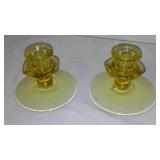 Vintage Amber Depression Glass Thumb Plate and Candle Holders (2).