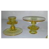 Vintage Amber Depression Glass Thumb Plate and Candle Holders (2).