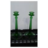 Fostoria Green Uranium Glass Candle Stick Holders (2)