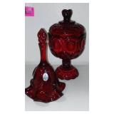 Fenton Ruby Red Pedestal Covered Dish and Bell.