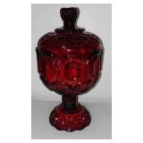 Fenton Ruby Red Pedestal Covered Dish and Bell.