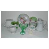 Assortment of Pitchers (4) plates, planters and more.