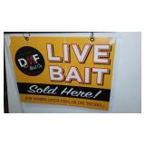 Live Bait Yard Sign with Metal Hanger.