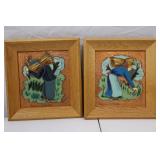 Original Pair of Albert Gilles Arts & Crafts Copper Enamel, Signed