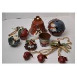 Assorted Christmas Decor: Jingle Bells, Snowman Bell, Garland & Ornaments