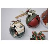 Assorted Christmas Decor: Jingle Bells, Snowman Bell, Garland & Ornaments