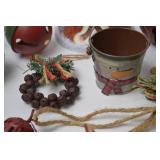 Assorted Christmas Decor: Jingle Bells, Snowman Bell, Garland & Ornaments