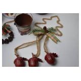 Assorted Christmas Decor: Jingle Bells, Snowman Bell, Garland & Ornaments