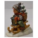 Goebel Hummel Figurine Boy on Sled with Tree and Lantern