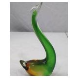 Vintage Art Glass Swan, Green and Amber