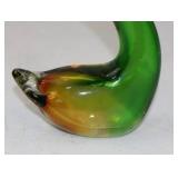 Vintage Art Glass Swan, Green and Amber