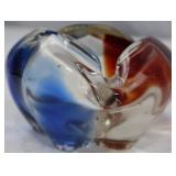 Murano Style Art Glass Ashtray - Blue and Amber Swirl