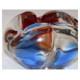 Murano Style Art Glass Ashtray - Blue and Amber Swirl