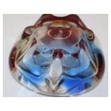 Murano Style Art Glass Ashtray - Blue and Amber Swirl
