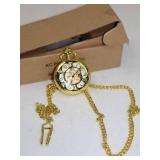 Gold-Tone Mechanical Pocket Watch with Chain