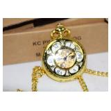 Gold-Tone Mechanical Pocket Watch with Chain