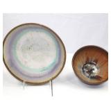 Signed Studio Pottery Bowl and Plate Set - Multicolor Glaze