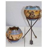 Southwestern Ceramic Votive Bowls with Leather Braids and Arrow Stand