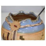 Southwestern Ceramic Votive Bowls with Leather Braids and Arrow Stand