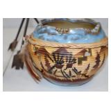 Southwestern Ceramic Votive Bowls with Leather Braids and Arrow Stand