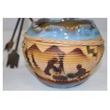 Southwestern Ceramic Votive Bowls with Leather Braids and Arrow Stand