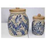 Pair of Beaumont Brothers Pottery Stoneware Canisters - Blue Leaf Pattern