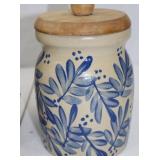Pair of Beaumont Brothers Pottery Stoneware Canisters - Blue Leaf Pattern