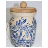 Pair of Beaumont Brothers Pottery Stoneware Canisters - Blue Leaf Pattern